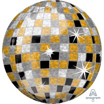 Disco koule zlato-stříbrno-černý balónek 38 cm x 40 cm 