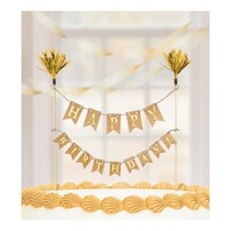 Dekorace na dort zlatý nápis Happy Birthday 15 cm x 20 cm