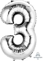 Balónek fóliový narozeniny číslo 3 stříbrný 86cm
