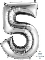 Balónek fóliový narozeniny číslo 5 stříbrný 86cm