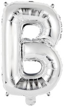 Písmena B stříbrné foliové balónky 29,5 cm x 40 cm