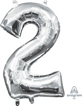 Balónek foliový narozeniny číslo 2 stříbrný 35 cm 