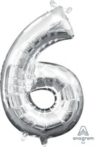 Balónek foliový narozeniny číslo 6 stříbrný 35cm 