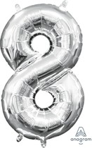 Balónek foliový narozeniny číslo 8 stříbrný 35 cm 