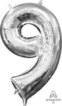 Balónek foliový narozeniny číslo 9 stříbrný 35 cm 