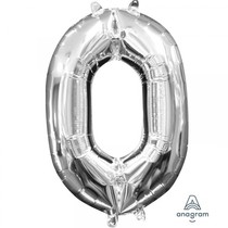 Balónek foliový narozeniny číslo 0 stříbrný 35 cm 