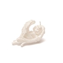 Svíčka anděl spící bílá perleťová 7,5 cm x 15 cm x 7,5 cm