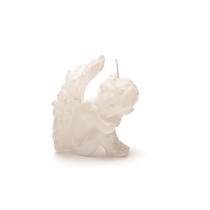 Svíčka anděl sedící bílá perleťová 10 cm x 9 cm x 7,5 cm 