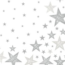 Ubrousky bílé s hvězdami 20 ks 3-vrstvé 33 cm x 33 cm Shining Star White