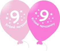 Narozeninové balónky růžové s potiskem 9 - 5 ks