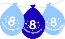 Narozeninové balónky modrý s potiskem 8 visící - 5 ks