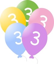 Narozeninové  balonky s číslem 3, 5ks 