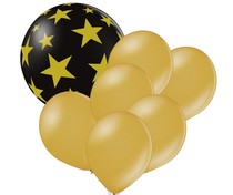 Set černý balón s hvězdami a zlaté balónky