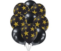 Balónky černé zlaté hvězdy mix 10ks 30 cm