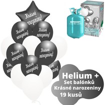 Helium sada - černé balónky s českým potiskem KRÁSNÉ NAROZENINY