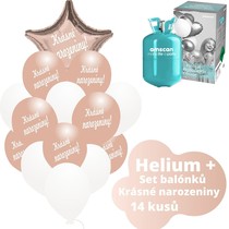 Helium sada - růžovo-zlaté balónky s českým potiskem KRÁSNÉ NAROZENINY