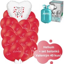 Helium sada velká - červené balónky Miluji Tě a Valentýn 40 ks 
