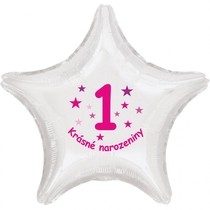 Krásné 1. narozeniny fóliový balónek hvězda pro holky