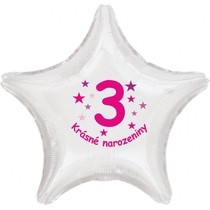 Krásné 3. narozeniny fóliový balónek hvězda pro holky