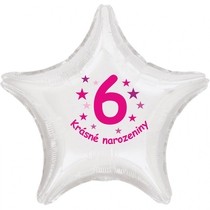 Krásné 6. narozeniny fóliový balónek hvězda pro holky