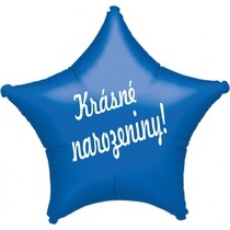 Fóliový balónek hvězda modrá Krásné narozeniny!