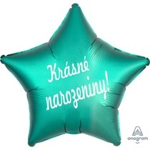 Balónek fóliový zelená hvězda Krásné narozeniny! 