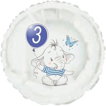 3.narozeniny modrý slon kruh foliový balónek