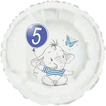 5.narozeniny modrý slon kruh foliový balónek