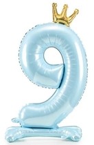 Balónek číslo 9 stojící modrý s korunkou 84 cm