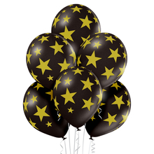 Balónky černé s potiskem zlaté hvězdy 6 ks 30 cm