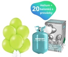 Helium na 20 balonků + balónky 20 ks světle zelené 
