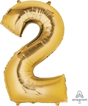 Balónek fóliový narozeniny číslo 2 zlatý 86cm