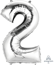 Balónek fóliový narozeniny číslo 2 stříbrný 86cm