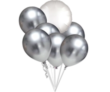 Balónky chromové stříbrný a bílý balónek kruh set 