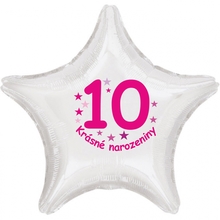 Krásné 10. narozeniny fóliový balónek hvězda pro holky