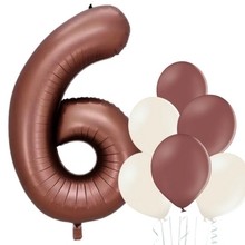 Balónek číslo 6 hnědý 66 cm