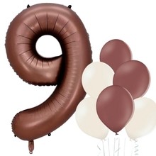 Balónek číslo 9 hnědý 66 cm