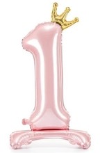 Balónek číslo 1 stojící růžový s korunkou 84 cm