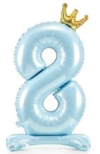 Balónek číslo 8 stojící modrý s korunkou 84 cm