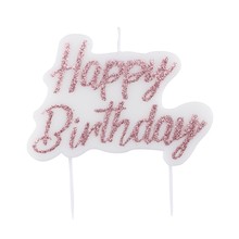 Dortová svíčka Happy Birthday růžovo-zlatá s glitry 8 cm x 6 cm