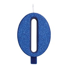 Svíčka číslo 0 modrá s glitrem