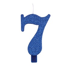 Svíčka číslo 7 modrá s glitrem
