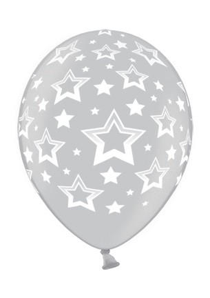 Stars balonek metallic stříbrný s plným potiskem 