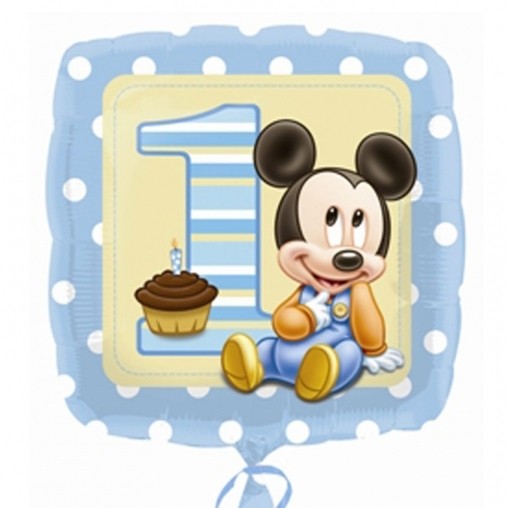 Mickey Mouse foliový balónek 1. narozeniny kluk 45cm