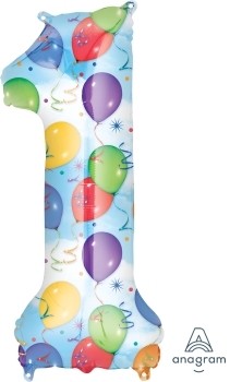 Balónky fóliové narozeniny číslo 1 motiv balónky 86cm