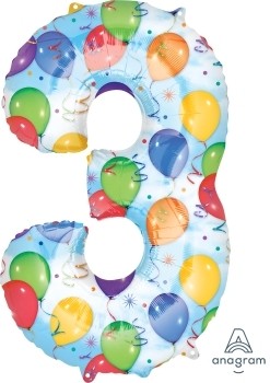Balónky fóliové narozeniny číslo 3 motiv balónky 86cm