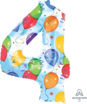 Balónky fóliové narozeniny číslo 4 motiv balónky 86cm