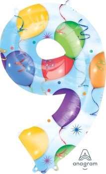 Balónky fóliové narozeniny číslo 9 motiv balónky 86cm