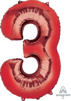 Balónky fóliové narozeniny číslo 3 červené 86cm
