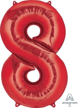 Balónky fóliové narozeniny číslo 8 červené 86cm